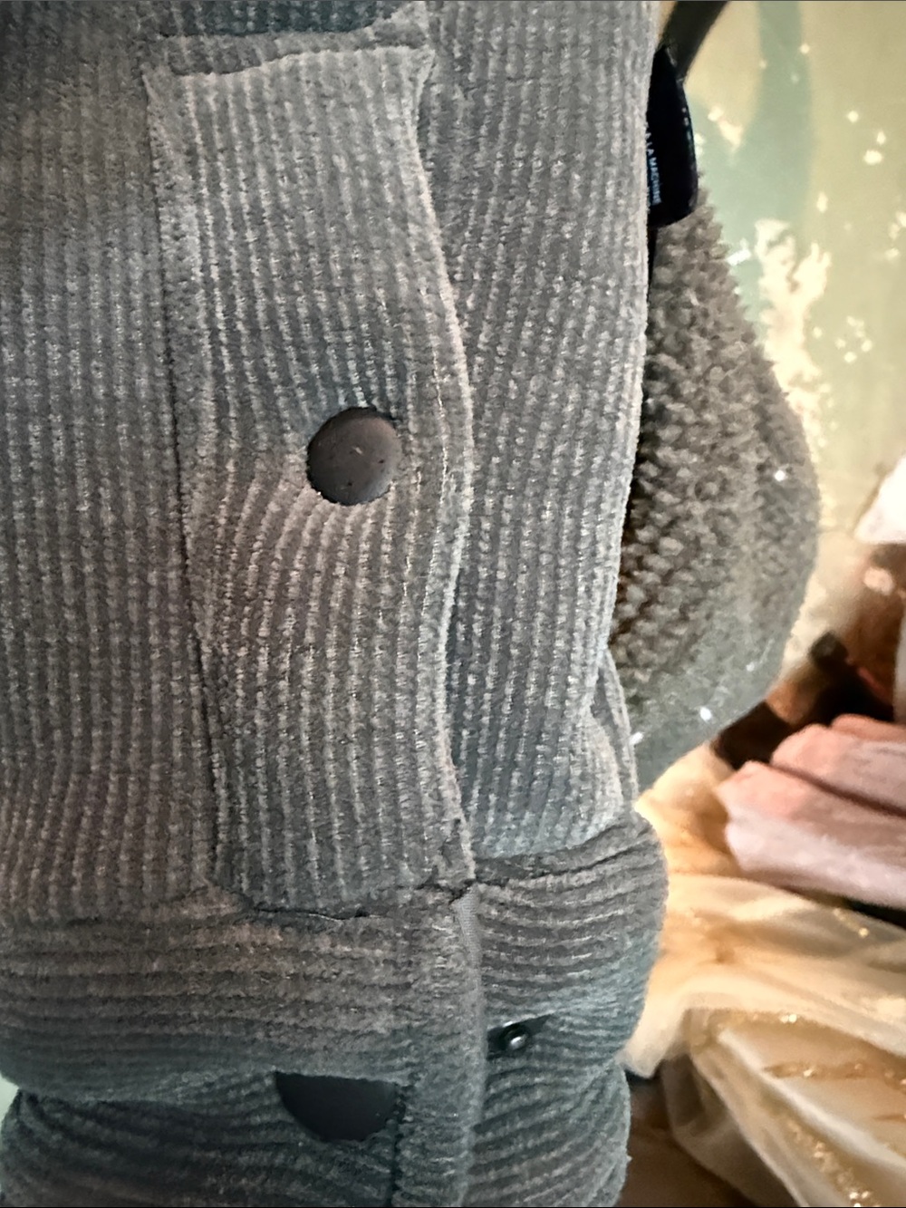 Button-Front Olive Green Ribbed Cardigan Jacket - Picture 9 of 9